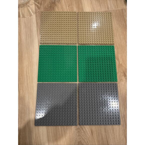 Lego 16 x 16 Plate Lot Of 6 #91405 Dark Tan, Green, Dark Bluish Gray 2x of Each - Picture 1 of 9